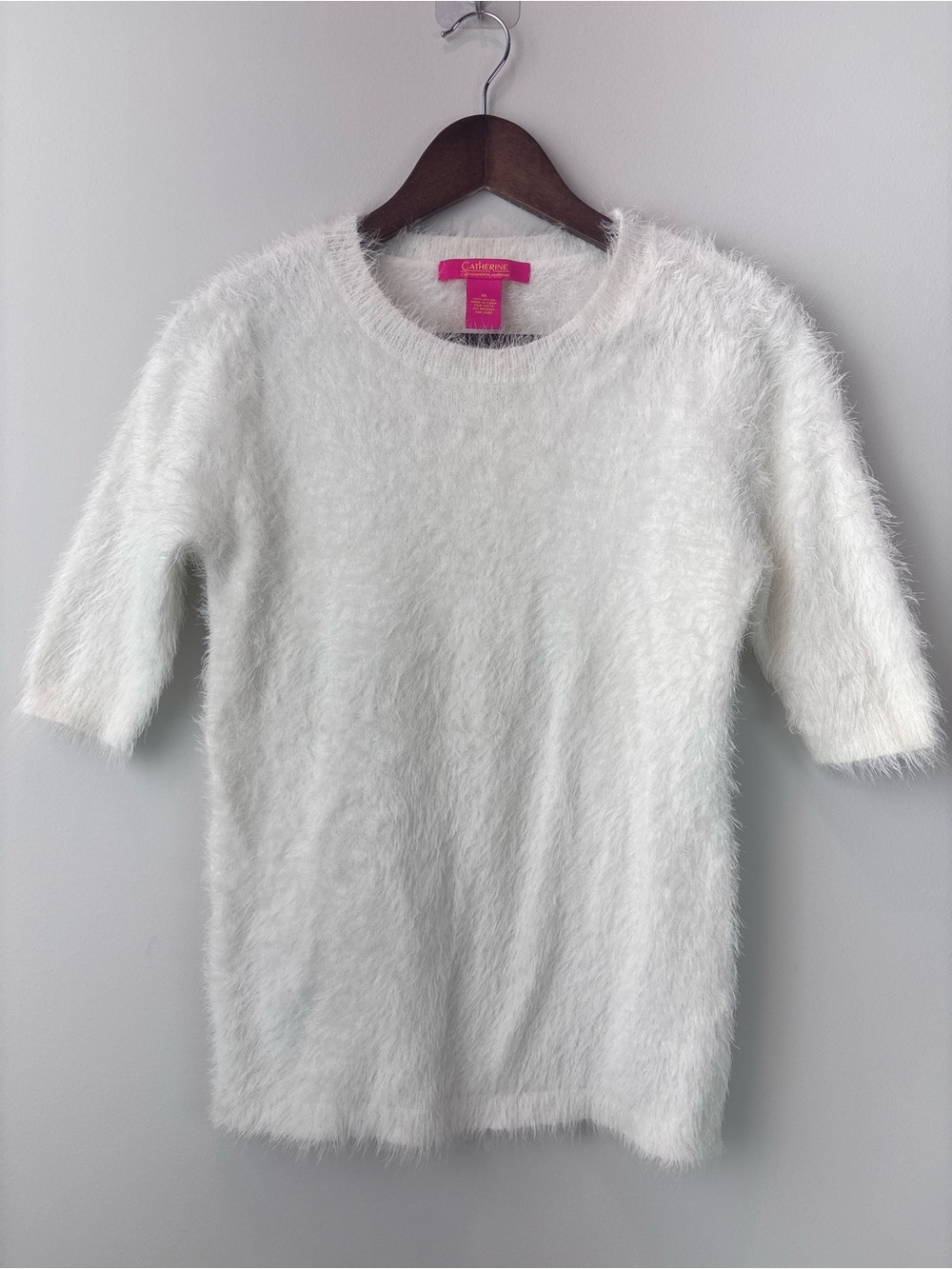 Catherine Malandrino Fuzzy Eyelash Knit Sweater Women’s M White Ivory Crewneck